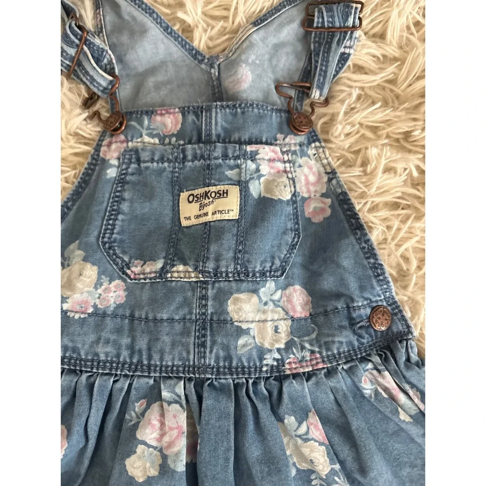 OshKosh B'gosh‎ Denim Floral Dress Overalls Baby Toddler Girls 24m